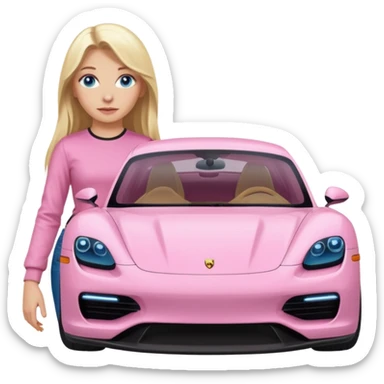 pink Porsche taycan blonde girl long hair blue eyes sticker
