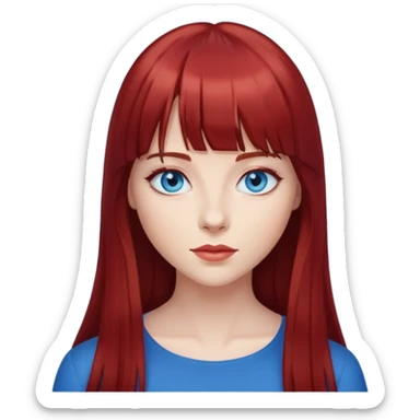Mulher de cabelo liso longo vermelho escuro com franja e olhos azuis sticker