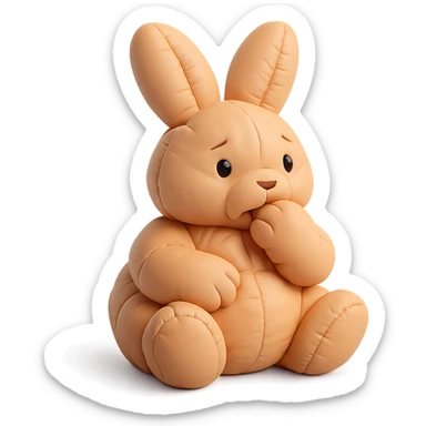 apricot bunny biting paw nervously, full body, cushion style sticker