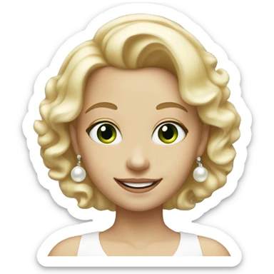 a blondish girl with green eyes and white skin smiling with pearl earrings  sticker