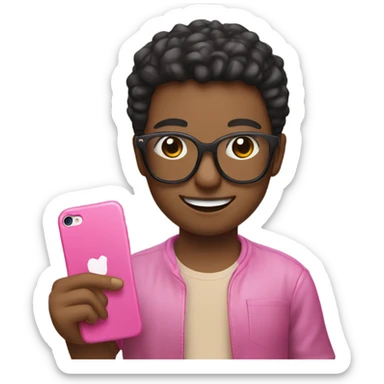 Me with dark glasses, nice smile holding a peace sign with a pink iPhone on my other hand  sticker