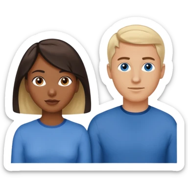 3 Friends standing side by side, charlie's angels style: 1 black woman with a short flat pressed bob, 1 hispanic man with a thin nose and long hair, and 1 white guy with blue eyes and a short brown-blonde haircut sticker