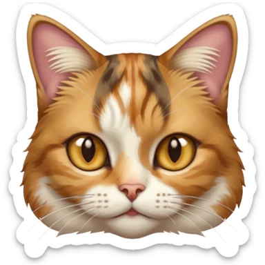 full body anxious looking colourful light calico tabby cat with hazel eyes  and half of face in brown tabby sticker