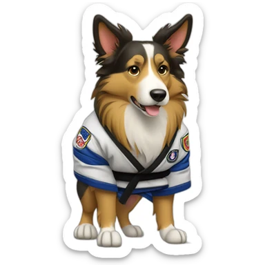 Collie Shepard Jiu-Jitsu dog wearing bjj gi sticker
