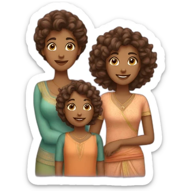 indian family with one mom and one daughter curly hair sticker