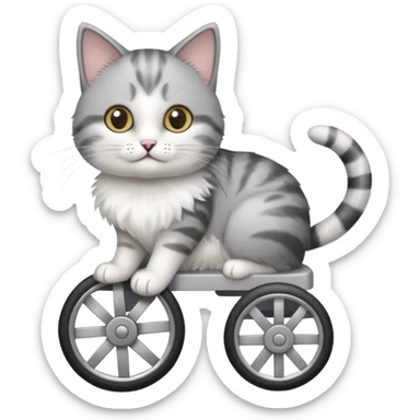 disabled grey and white small cat using a mobility wheel aide for cats sticker