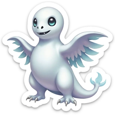 Pearlescent White Ghost-Soft Glimmer-Veined Pokémon-Fakémon-Digimon-Creature, (full body) sticker