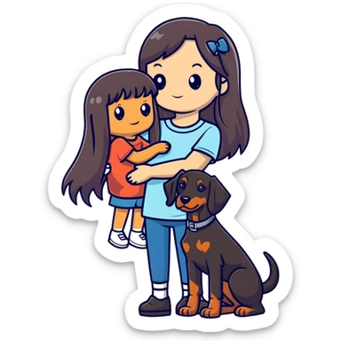 Black long-haired girl holding Doberman sticker