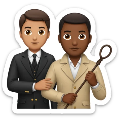 American man holding a whip next to a black man sticker