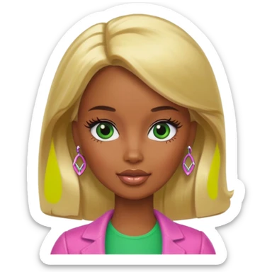 Brown skin blonde hair Barbie with green on her face  sticker