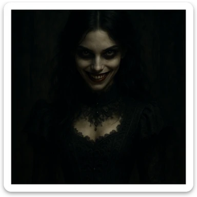 beautiful scary girl, enchanting yet menacing smile, dramatic lighting, supernatural beauty, gothic horror style sticker