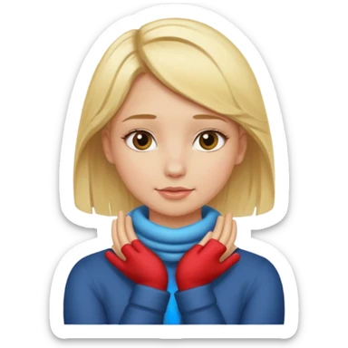 Girl with blonde hair, putting her hands around her neck sticker