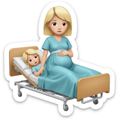 One blonde Pregnant woman in hospital bed with legs elevated unhappy sticker