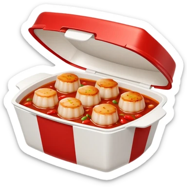 Scallops in spicy sauce takeout Chinese dish in takeout container sticker