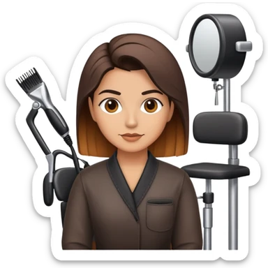 Hispanic hairstylist behind styling chair sticker