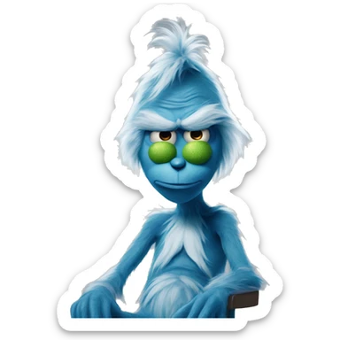 A blue grinch with text saying : that feeling when knee surgery tommorow sticker