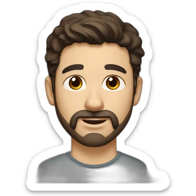 A young Caucasian man with dark brown eyes, almond-shaped eyes, short dark brown hair, and a small dark brown beard with a more prominent mustache. sticker