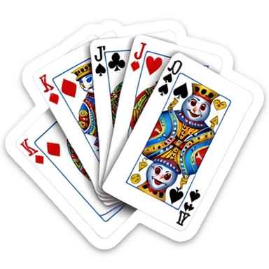 bunch of poker cards, with crazy colorful jolly jokers inside sticker