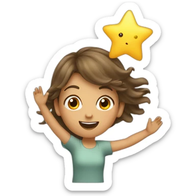 Girl with waving hair flying and catching a star sticker