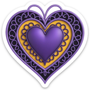 gothic heart, deep purple satin texture, silver filigree, black lace trim, moody and elegant style, faint purple glow sticker