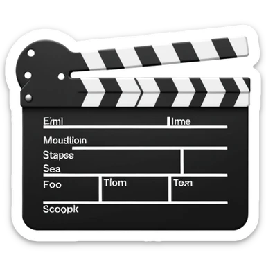Ultra minimal black and white film clapperboard with simple stripes, clean iOS emoji style, reduced to basic geometric shapes sticker