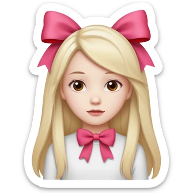 girl with long hair with side parted pale skin red pink bow in her hair and wearing a white basic top sticker