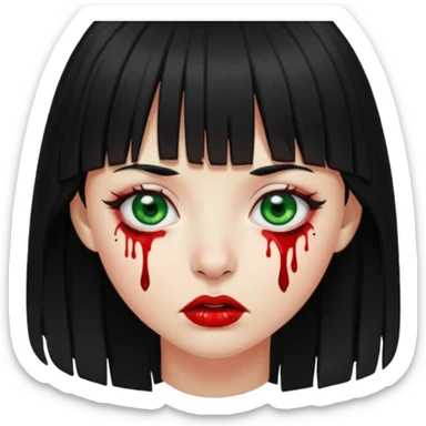 Guria com cabelo preto franjinha sangrando olhos verdes  fundo preto e um piercing bridgepiercing sticker