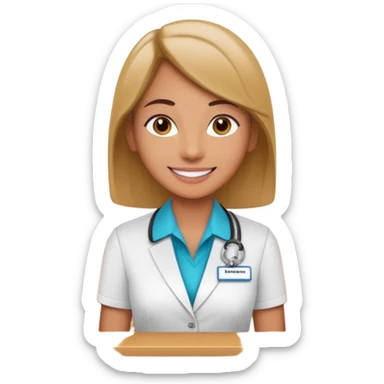 receptionist standing on hotel reception desk in front of tourists sticker