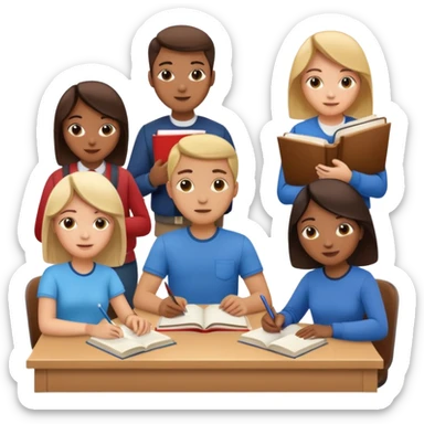 group of students studying at a desk sticker