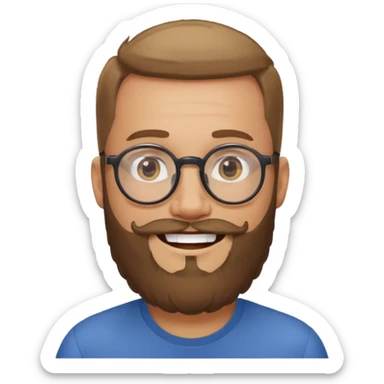 I need a simple emoji of a full bearded man with round glasses, light expression sticker