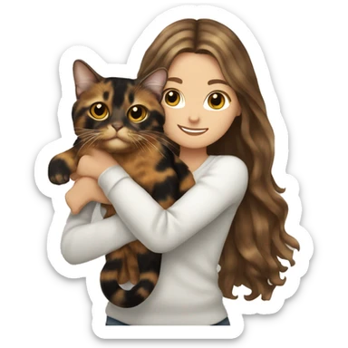 Tortoiseshell cat being held by a white girl with long wavy brown hair  sticker