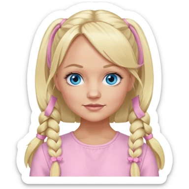 Emma Bunton blue eyes, long blonde pigtails hair, light pink outfit sticker