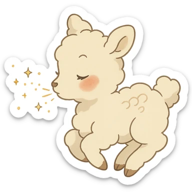 soft vanilla cloud doe with rosy cheeks, floating and blowing sparkles, ghibli style sticker