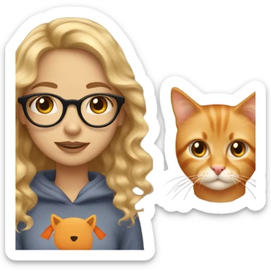 wavy dirty blonde hair girl with hazel eyes and glasses with a orange cat sticker