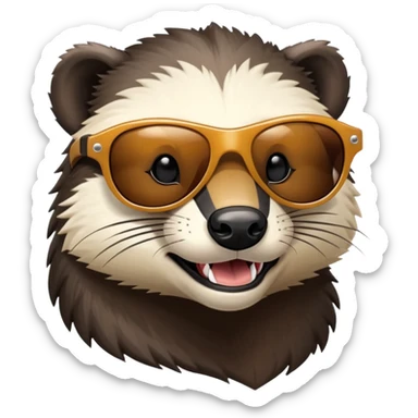 friendly anthropomorphised honey badger head and neck only, wearing sunglasses sticker