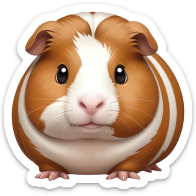 Cinematic Noble Brown and White Banded Guinea Pig Portrait Emoji, Poised and regal, with a compact, chubby build and a uniquely patterned fur of warm brown and crisp white banding, deep-set soulful dark eyes, Simplified yet sharp and sophisticated features, highly detailed, glowing with a soft, dignified glow, high shine, intelligent and charming, stylized with an air of distinctive elegance, focused and attentive, soft glowing outline, capturing the essence of a watchful and confident companion, so majestic it feels as though it could scurry out of the screen with effortless authority! sticker