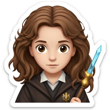 Hermione Granger with bushy brown hair and wand sticker
