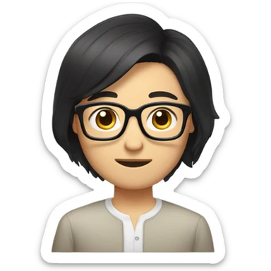 Korean with glasses and black hair slightly longer than short hair in front of a computer. sticker