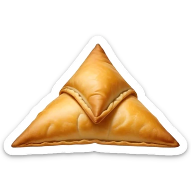 Samosa Cinematic Realistic Samosa Snack Emoji, depicted as a crispy, golden triangular pastry filled with spiced vegetables or meat, rendered with rich textures and vibrant, appetizing lighting. sticker
