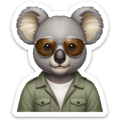 anthropomorphised koala, head and shoulders, casual clothing, dark sunglasses, fierce expression sticker