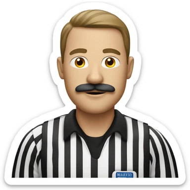 White Male referee with mustache holding basketball  sticker