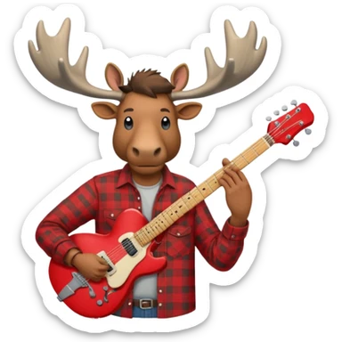  A man with the head of a moose playing a red electric guitar in Alaska sticker