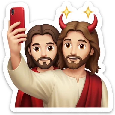 Jesus and satan taking a selfie sticker