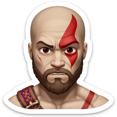Visage de Kratos du jeu PlayStation a la perfection, c'est a dire que la marque rouge doit partir jusqu'à l'arrière du crâne  sticker