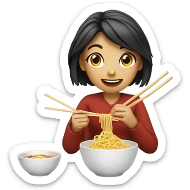 girl eating noodles sticker