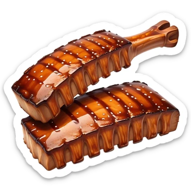 cinematic-realistic-barbeque-ribs-dish-emoji,-depicted-as-succulent,-slow-cooked-ribs-with-a-sticky-smoky-glaze-rendered-with-rich-textures-and-dynamic,-appetizing-lighting. sticker