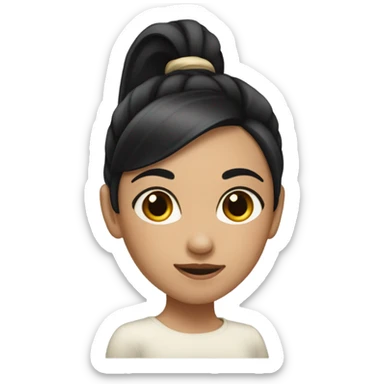 A girl with a black ponytail a really pointed nose and hyperpigmentation  sticker