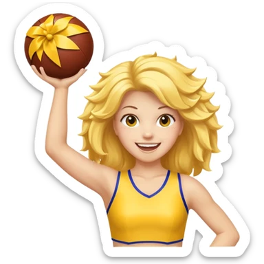 football cheerleader, hold a big cheering pom, yellow and twinkle sticker