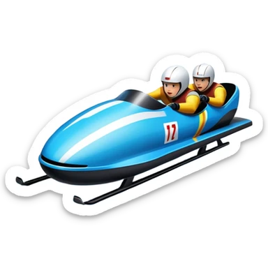 An icon featuring a sleek bobsled with athletes racing down an icy track at high speed, helmets on and bodies aligned for aerodynamics. Surrounded by icy curves, snowbanks, and a wintry mountain backdrop. Transparent background captures the thrill and precision of bobsleigh. sticker