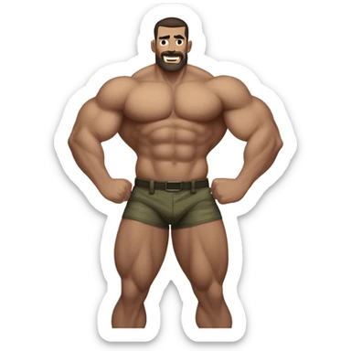 White skin, dark brown hair, hairy body, Bodybuilder, biceps, high and tight military haircut, wearing briefs sticker